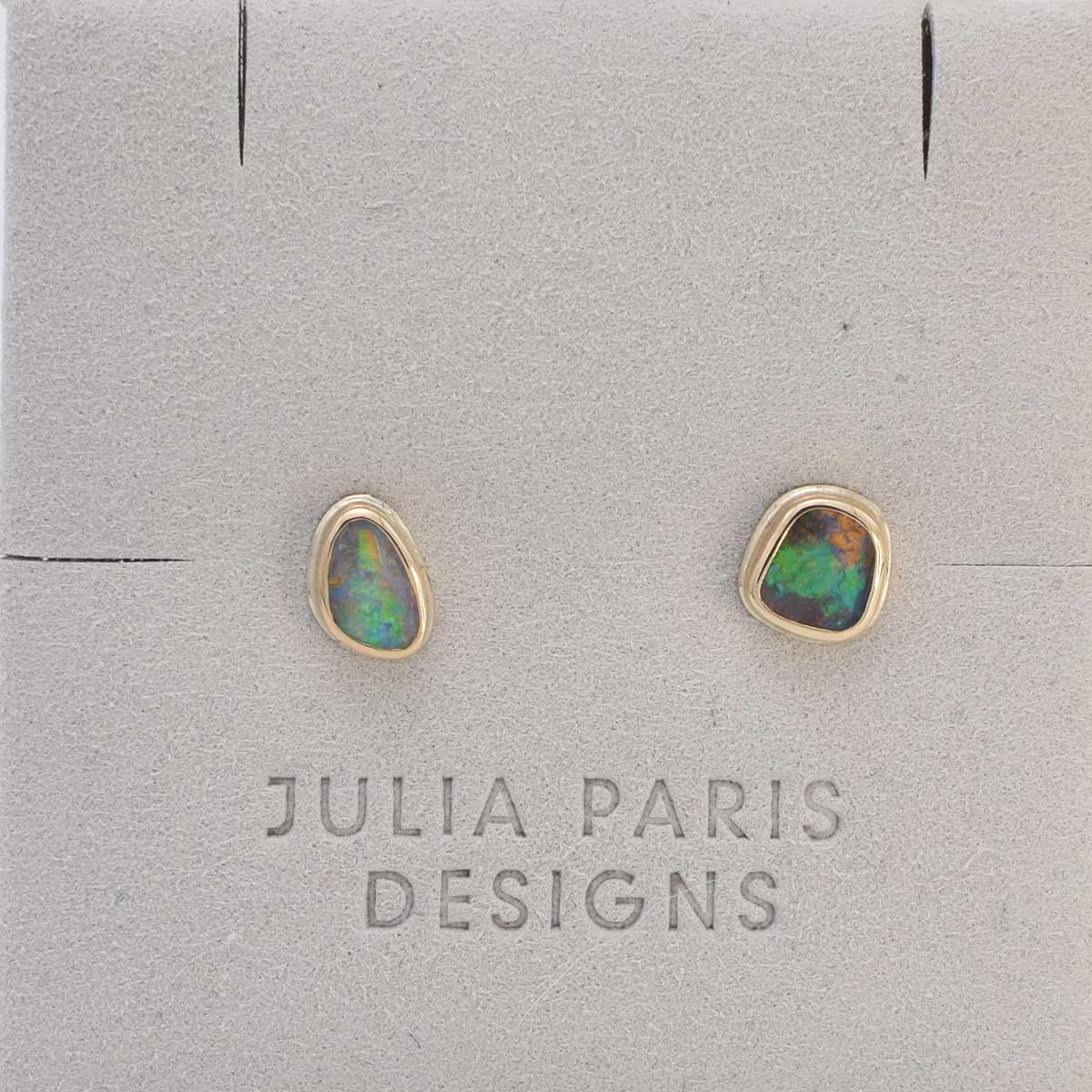 Mismatch Stud Earrings | 14k gold & Sterling Silver | Boulder Opal