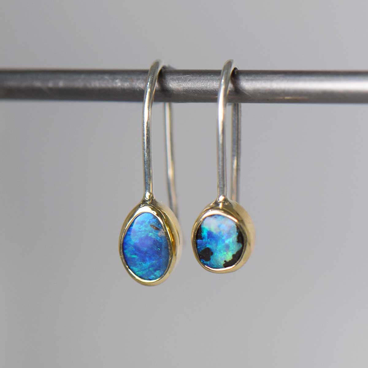Deep Water Boulder Opal Earrings | 9K Gold & Sterling Silver