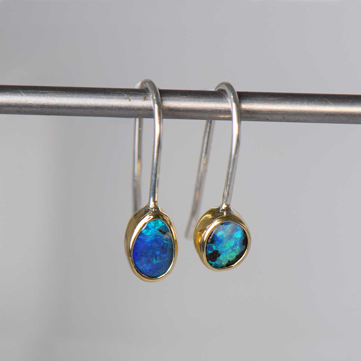 Deep Water Boulder Opal Earrings | 9K Gold & Sterling Silver