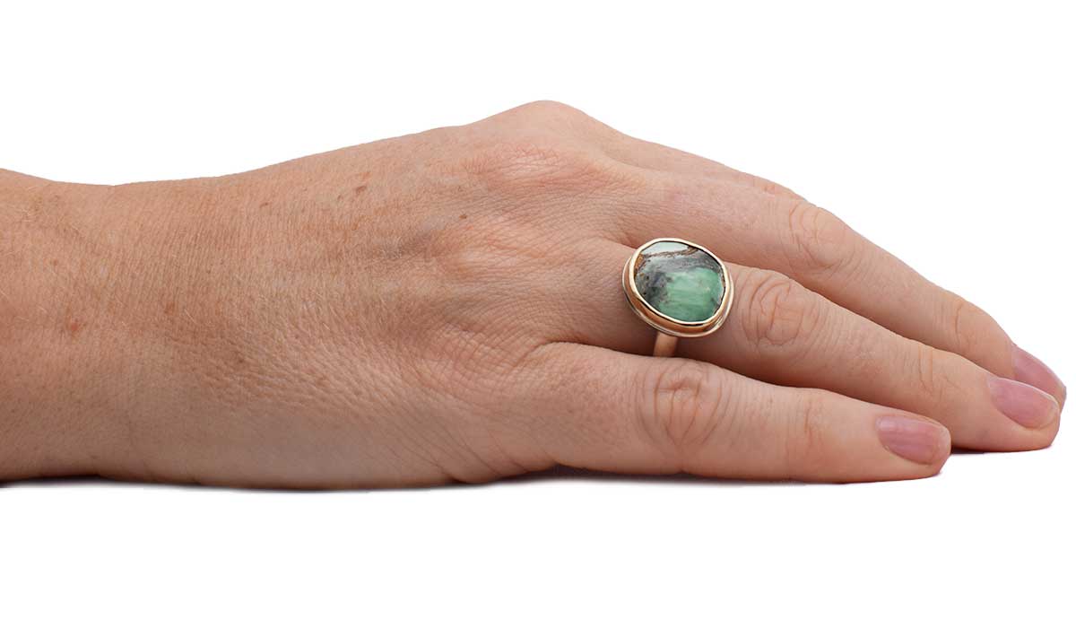 OOOAKR162_Rosecut_Variscite_Mixed_Metal_Ring_Size7