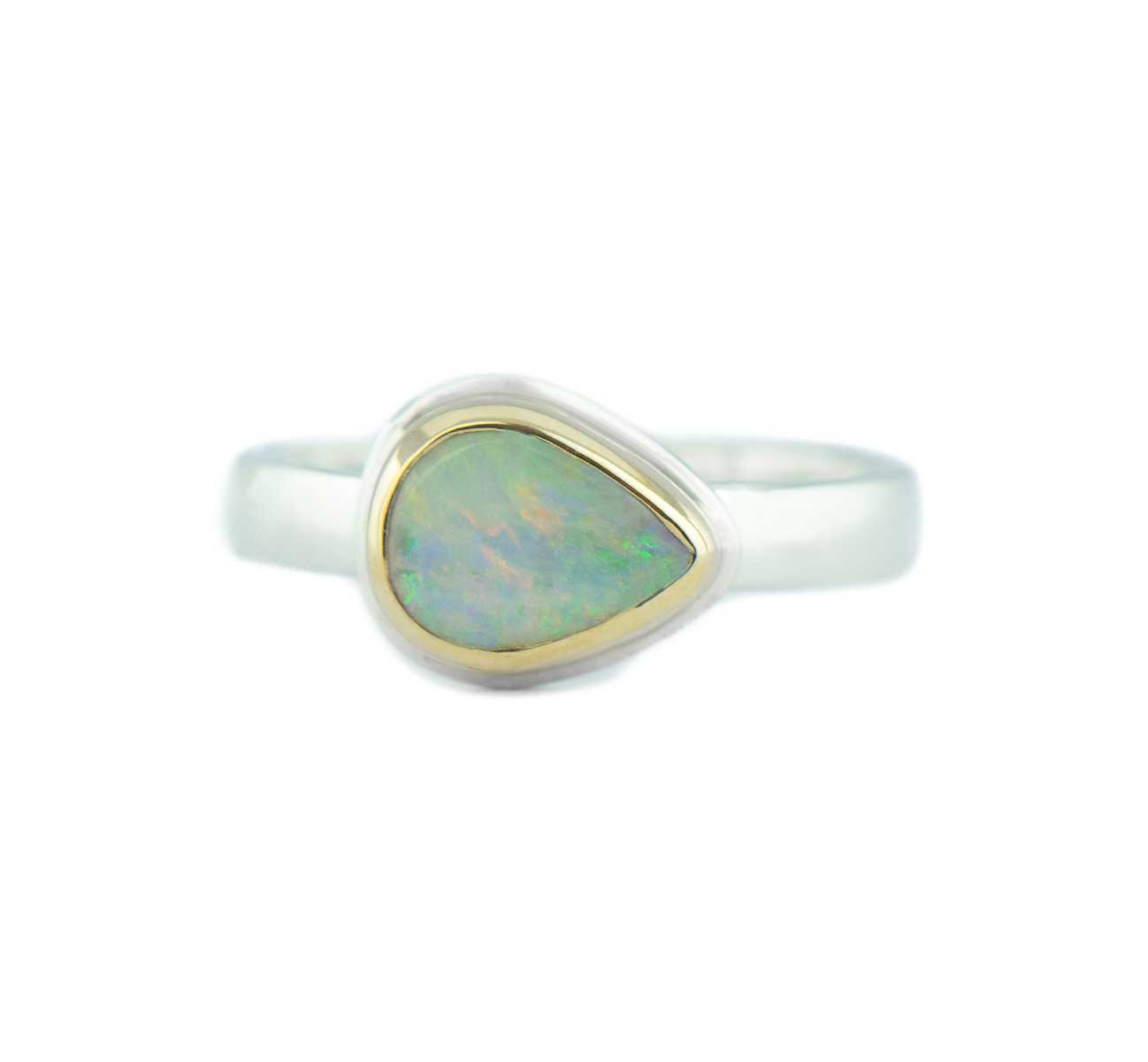 White Teardrop Opal Ring 14K Gold Sterling Silver Size7.5