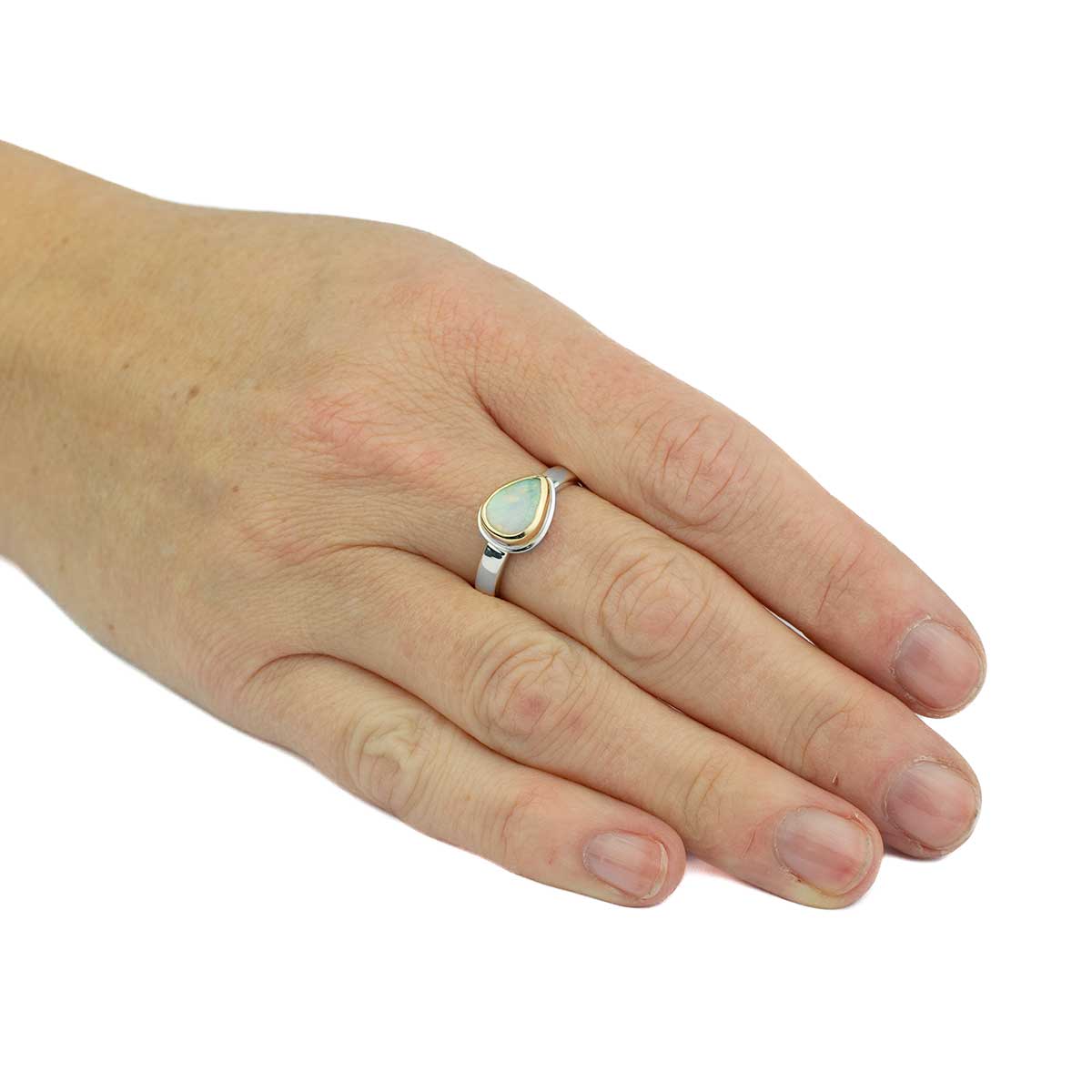White Teardrop Opal Ring 14K Gold Sterling Silver Size7.5