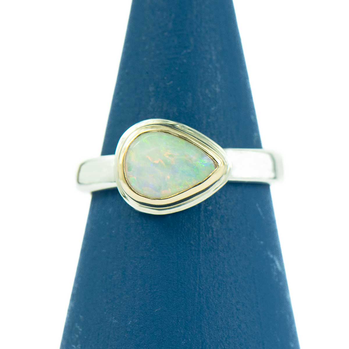 White Teardrop Opal Ring 14K Gold Sterling Silver Size7.5