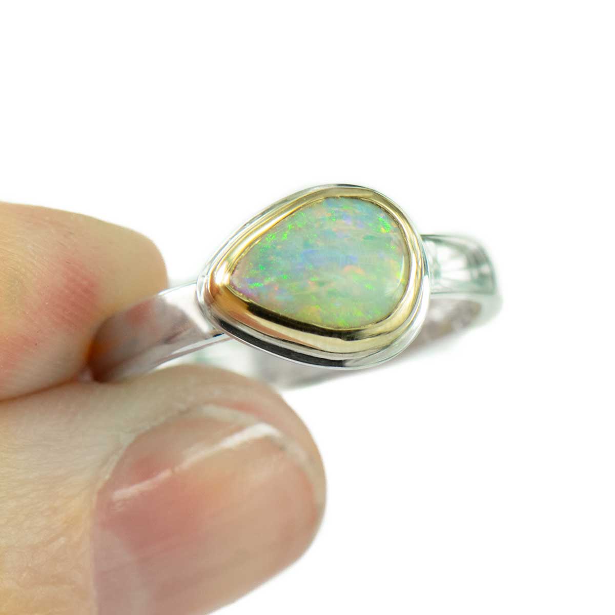 White Teardrop Opal Ring 14K Gold Sterling Silver Size7.5
