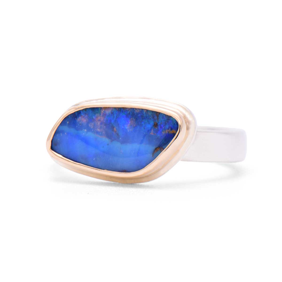 Boulder Opal Ring | 14K Gold & Sterling Silver | Size 6.5