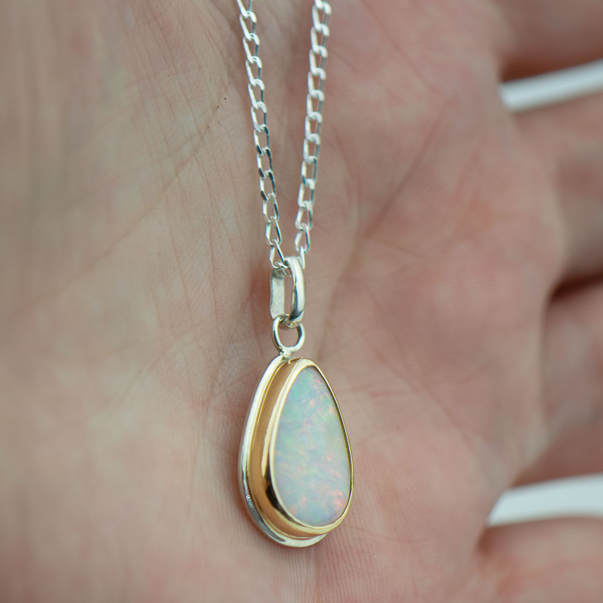 WhiteTeardropOpalMixedMetalNecklace