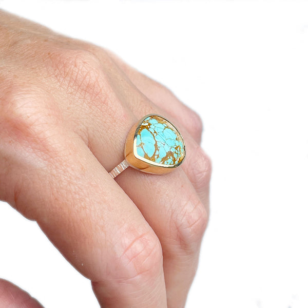 AustralianTurquoiseTeardropMixedMetalRingSize7