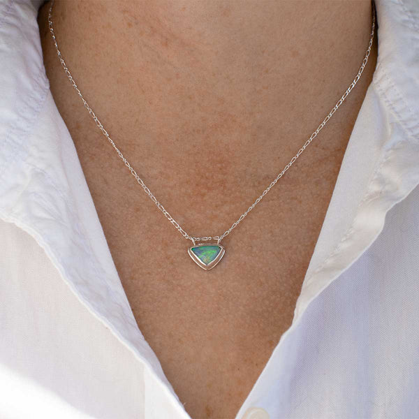 Coober Pedy Opal Silver Triangle Necklace