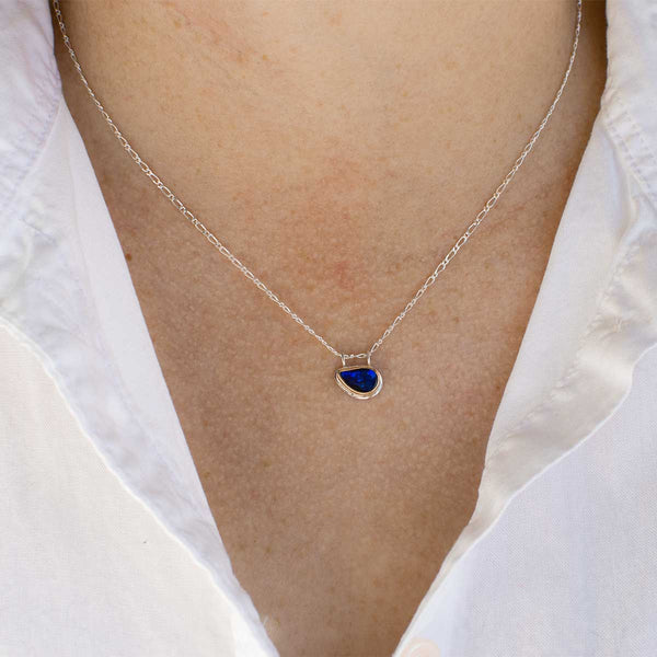 Deep Blue Opal Necklace | 14K Gold & Sterling Silver | One of a kind