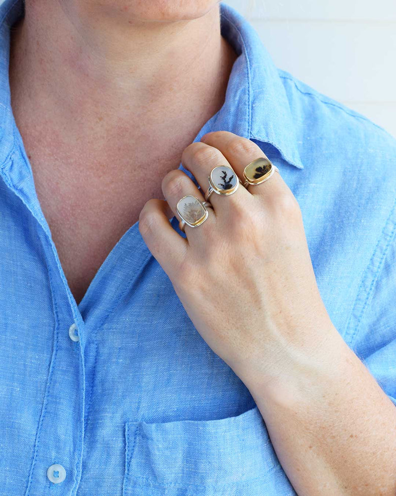 Dendritic Agate Ring | 14K Gold & Sterling Silver | Size 7