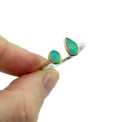 Double Opal Teardrop Ring Mixed Metal Size9
