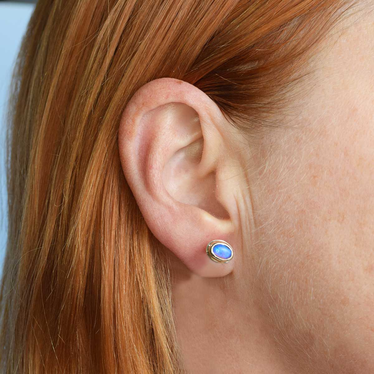 Opal Stud Earrings | 9k gold | Black Opal