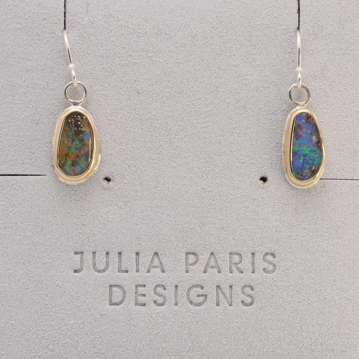 Mismatch Dangle Earrings | 14k gold & Sterling Silver | Boulder Opal
