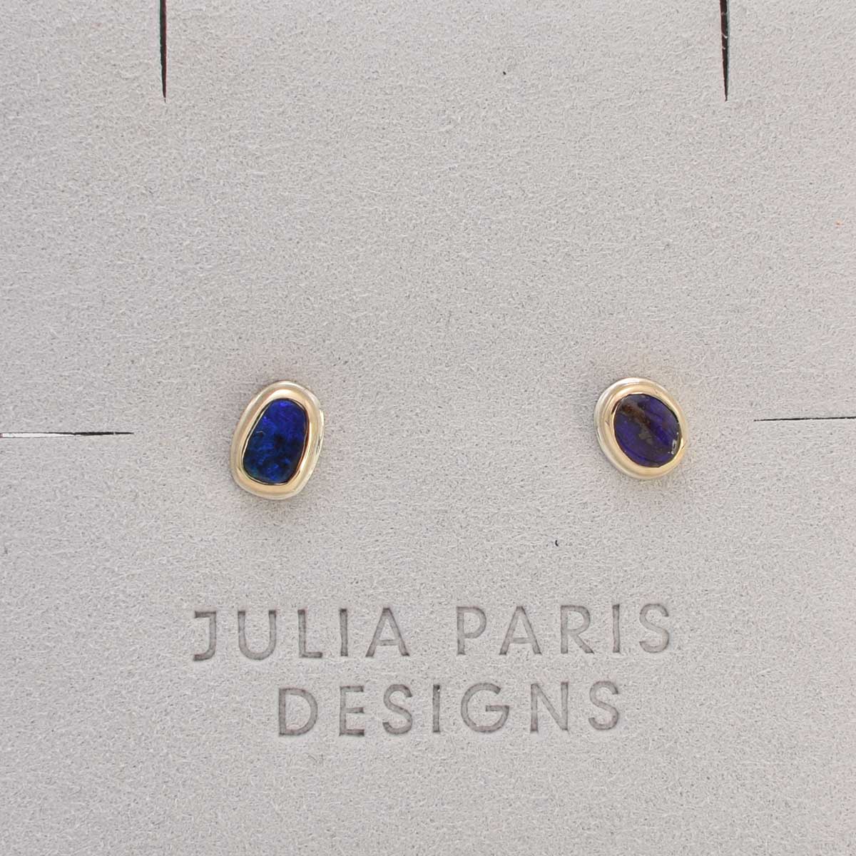 Mismatch Stud Earrings | 14k gold & Sterling Silver | Boulder Opal