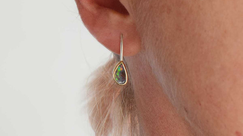 Twin Stone Opal Earrings | 9k gold & Sterling Silver
