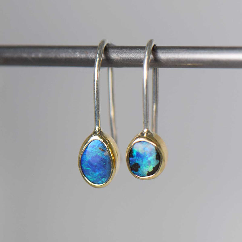 Deep Water Boulder Opal Earrings | 9K Gold & Sterling Silver
