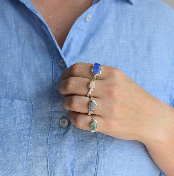 Lightning Ridge Opal Ring | 14K Gold & Sterling Silver | Size 6.5