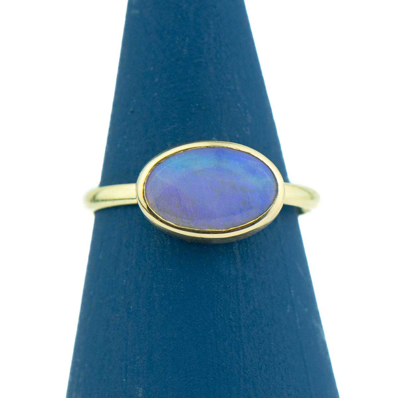 Purple Crystal Opal Oval 14K Gold Ring Size 7