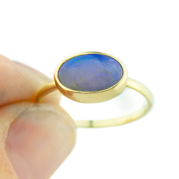 Purple Crystal Opal Oval 14K Gold Ring Size 7