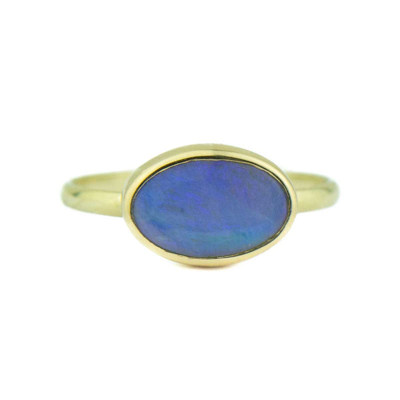 Purple Crystal Opal Oval 14K Gold Ring Size 7