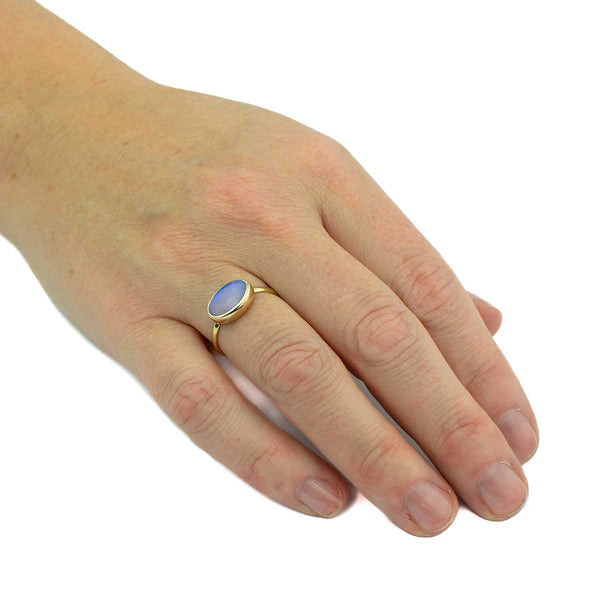 Purple Crystal Opal Oval 14K Gold Ring Size 7