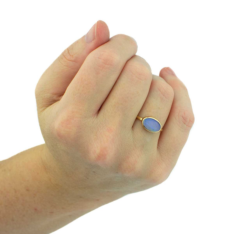 Purple Crystal Opal Oval 14K Gold Ring Size 7