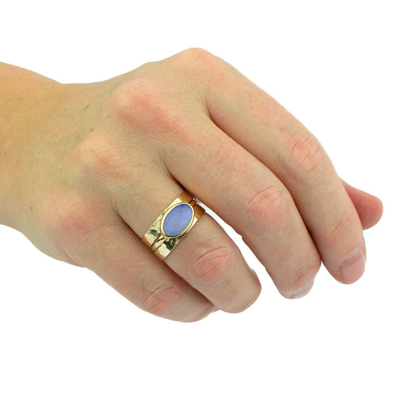 Purple Crystal Opal Oval 14K Gold Ring Size 7