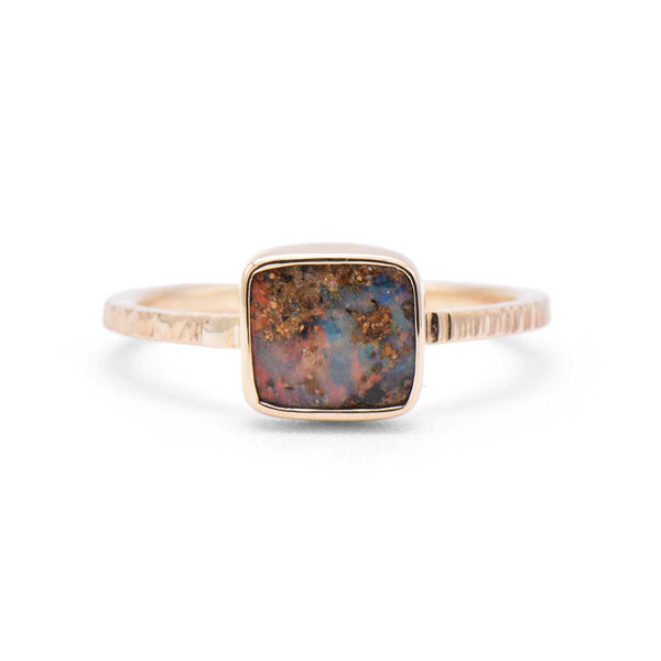 Square Boulder Opal Ring | 9K Gold | Size 7