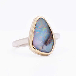 ORMM095_White_Freeform_Boulder_Opal_Mixed_Metal_RIng_Size7