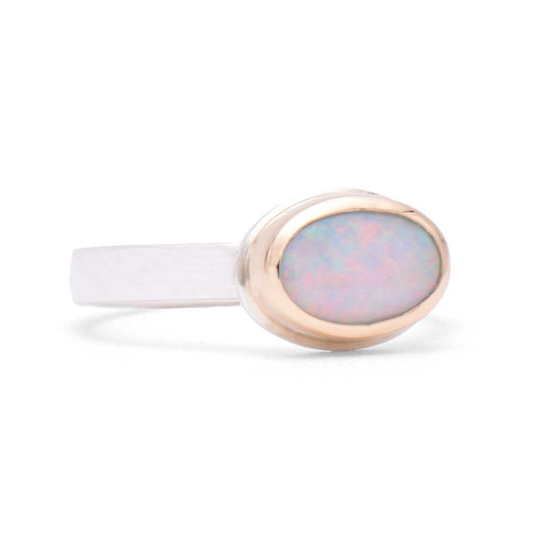 Oval Coober Pedy Opal Ring | 14K Gold & Sterling Silver | Size 8