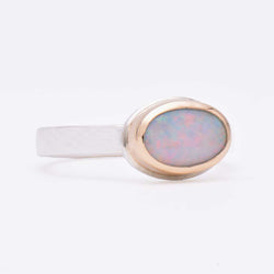 Oval Coober Pedy Opal Ring | 14K Gold & Sterling Silver | Size 8