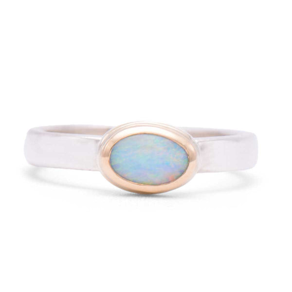 Coober Pedy Opal Ring | 14K Gold & Sterling Silver | Size 8.5