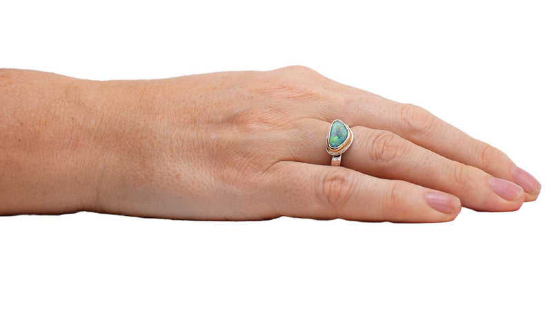 ORMM108_Dark_Base_Triangle_Opal_Mixed_Metal_Ring_Size_6.5