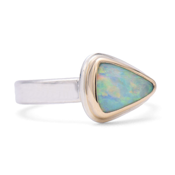 Coober Pedy Opal Ring | 14K Gold & Sterling Silver | Size 8
