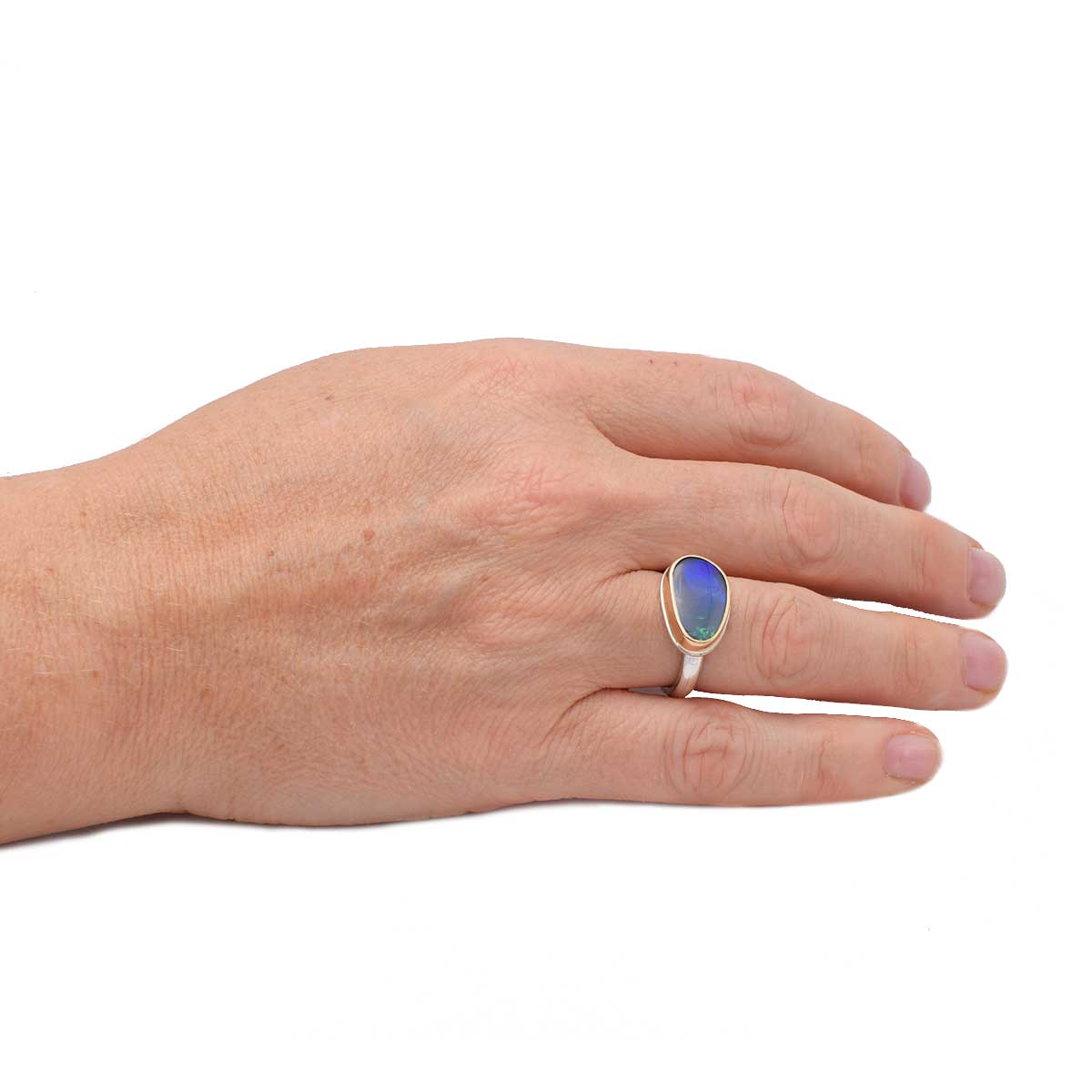One-of-a-kind boulder opal ring, size 6, handcrafted in Australia