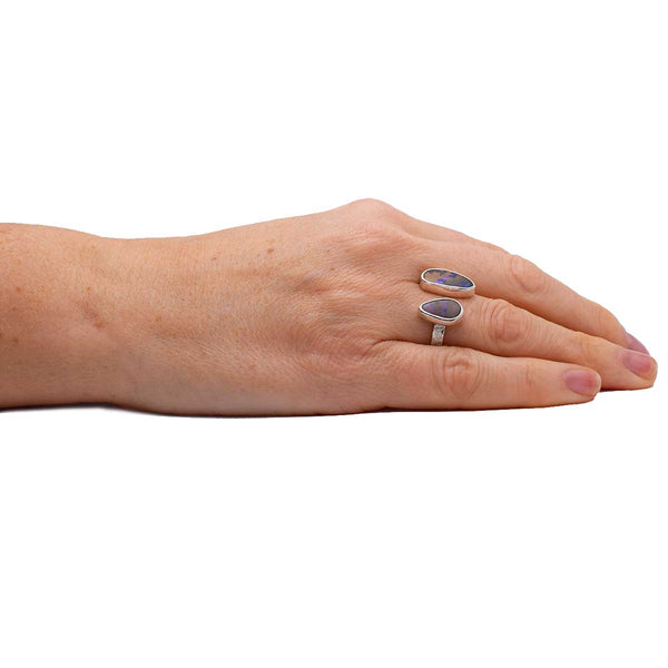 Boulder Opal Split Ring | Sterling Silver | Size 8