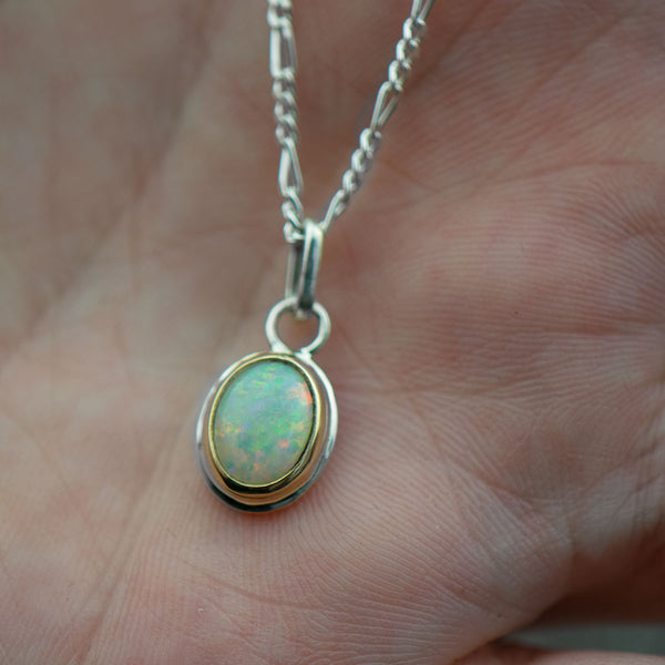 Oval Opal Necklace | 14K Gold & Sterling Silver | One of a kind