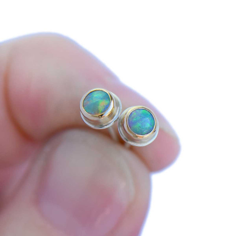 SmallRoundCrystalOpalMixedMetalStudEarrings