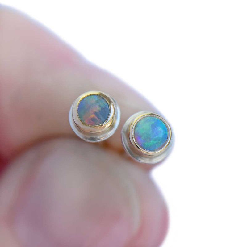 SmallRoundCrystalOpalMixedMetalStudEarrings