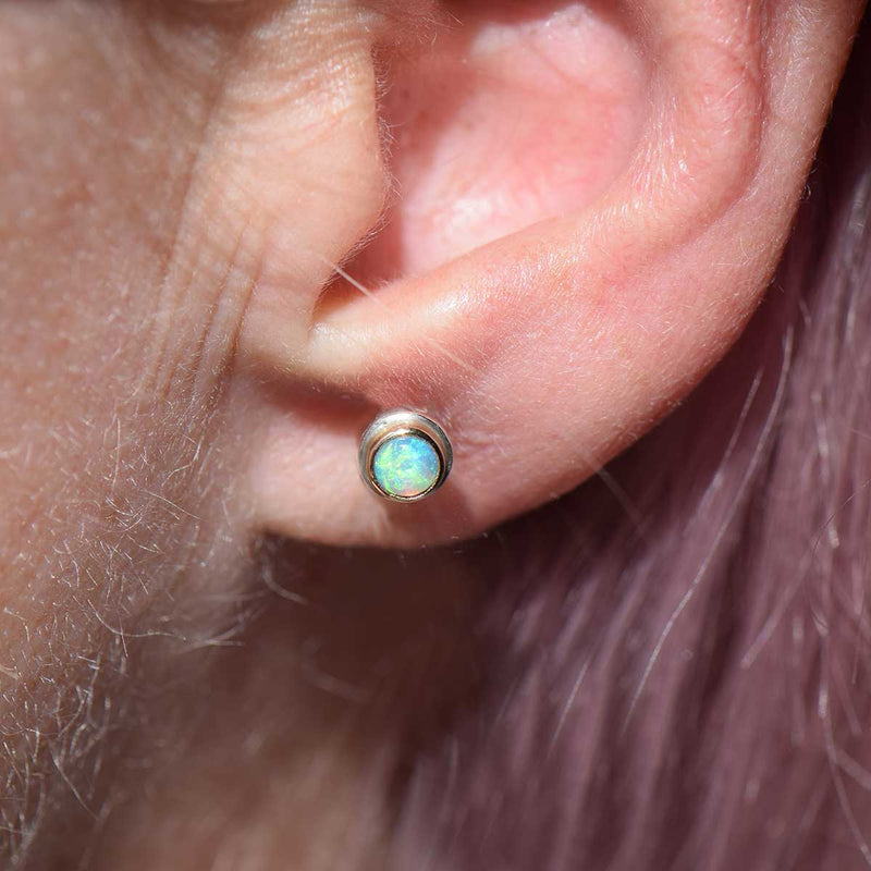 SmallRoundCrystalOpalMixedMetalStudEarrings