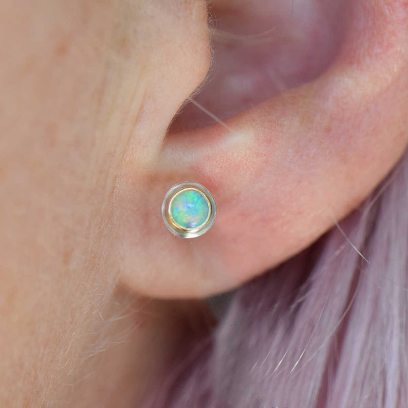SmallRoundCrystalOpalMixedMetalStudEarrings