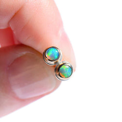 SmallRoundCrystalOpalMixedMetalStudEarrings
