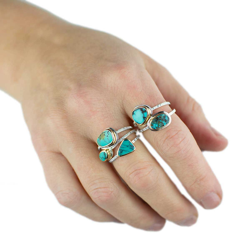 Cloud Mountain Turquoise Ring | 14K Gold and Sterling Silver | Size 7.5
