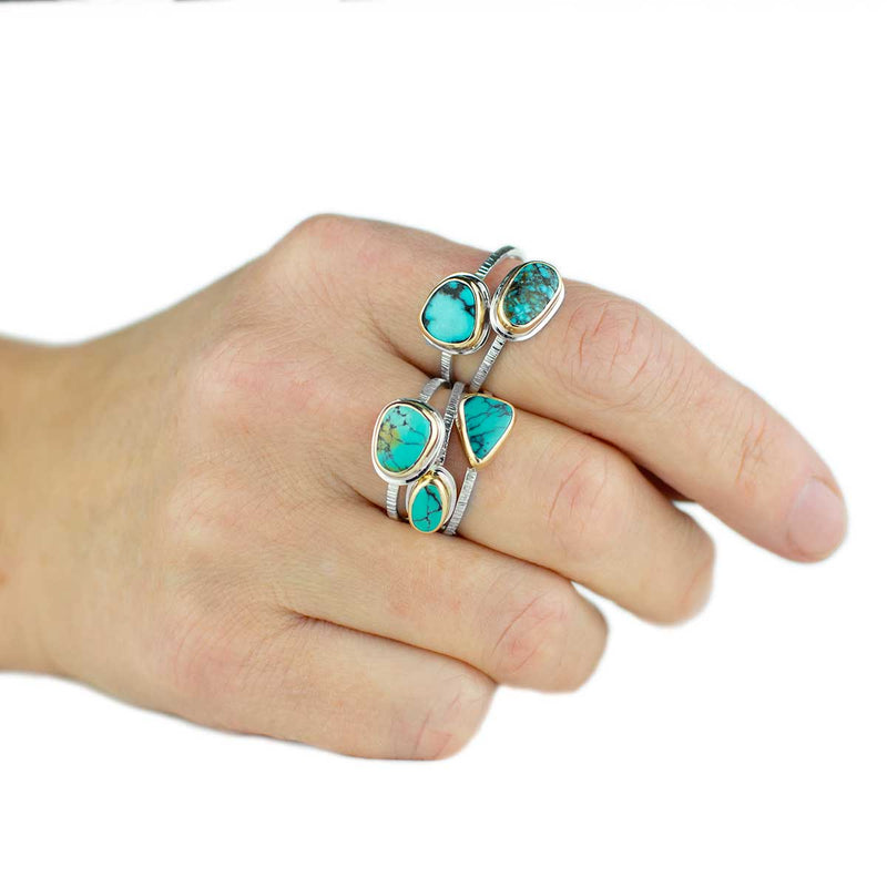 Cloud Mountain Turquoise Ring | 14K Gold and Sterling Silver | Size 8.5