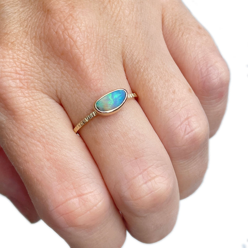 Tiny Bright Boulder Opal Ring | 14k Gold | Size 8.5 - ONE OF A KIND