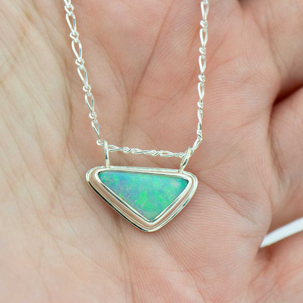 Triangle Large Coober Pedy Opal Silver Necklace