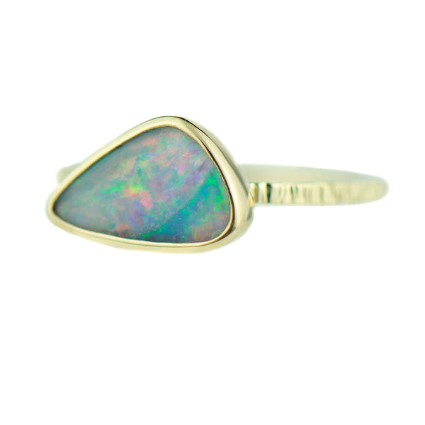 White Triangle Opal Ring | 14k Gold | Size 7 - ONE OF A KIND