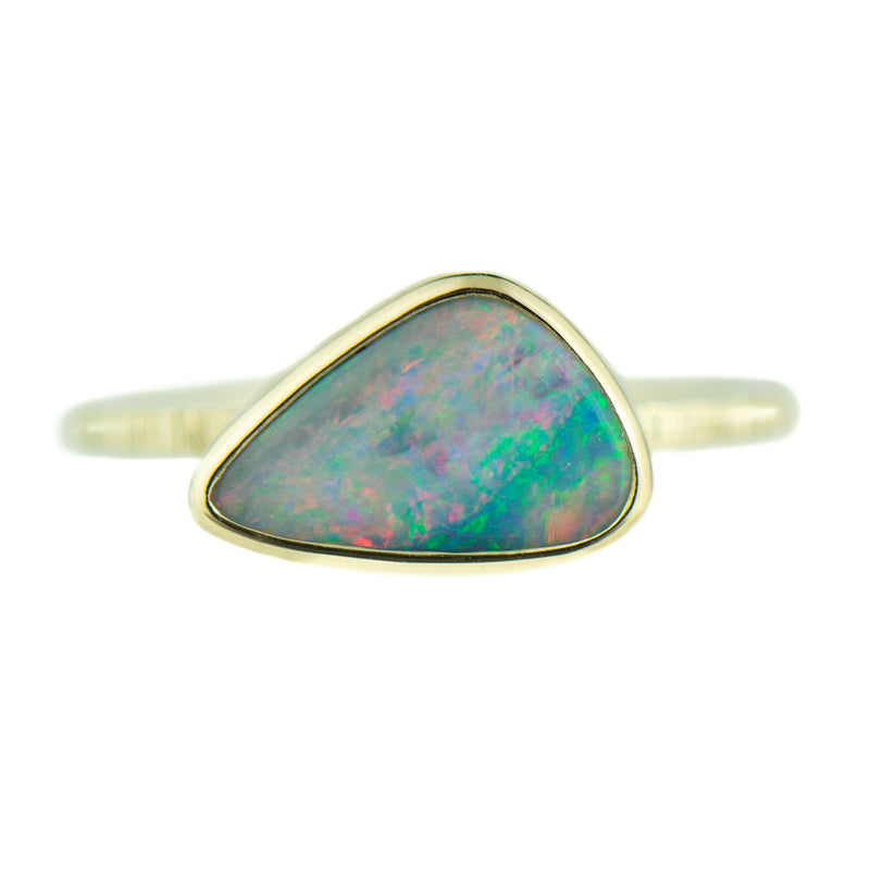 White Triangle Opal Ring | 14k Gold | Size 7 - ONE OF A KIND