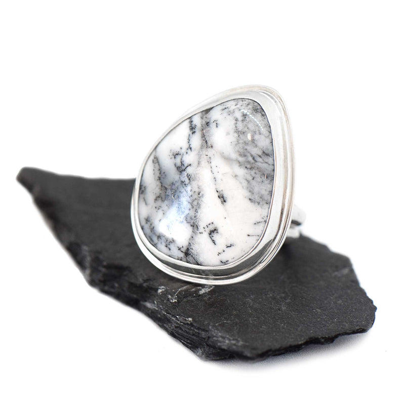 Dendritic Agate Statement Ring Sterling Silver Size 8.5