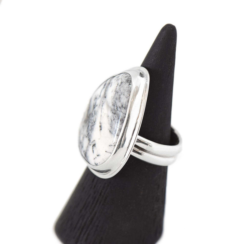 Dendritic Agate Statement Ring Sterling Silver Size 8.5